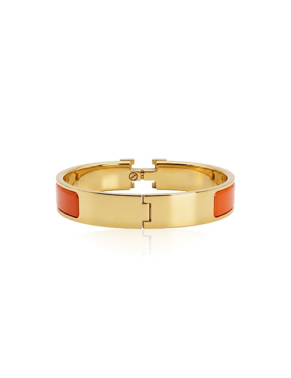 HERMES CLIC H BANGLE FEATURES BRIGHT ORANGE ENAMEL AND GOLD PLATED HARDWARE (EC00107LEBG)