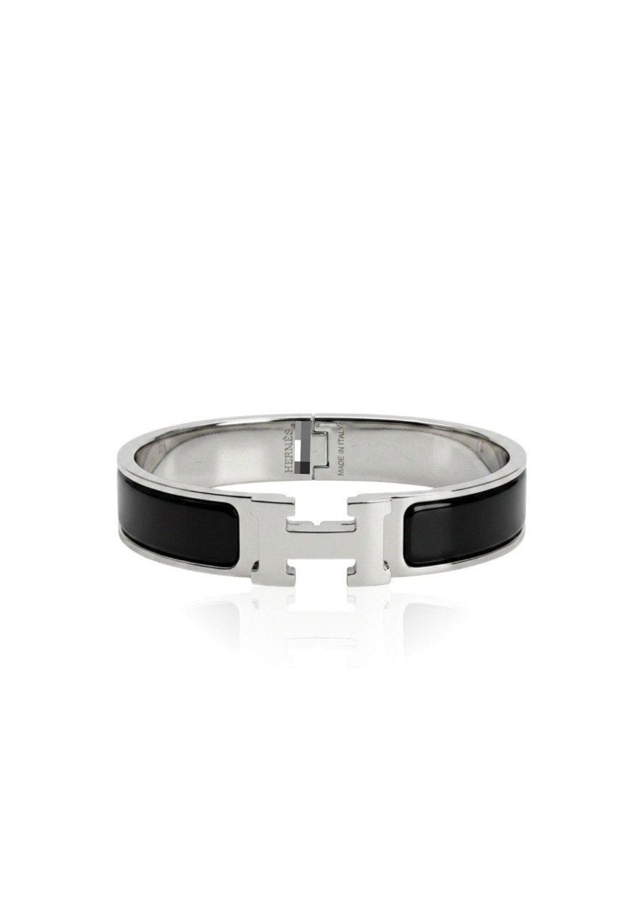 HERMES CLIC H BANGLE IN BLACK ENAMEL WITH SILVER HARDWARE (EC00111LEBG)