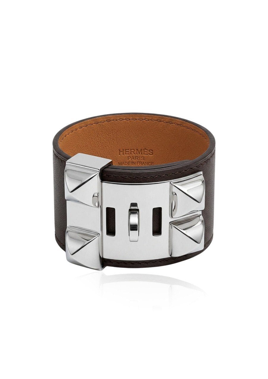 HERMES COLLIER DE CHIEN (CDC) LEATHER BRACELET FEATURING A BLACK LEATHER BAND (EC00104LEBG)