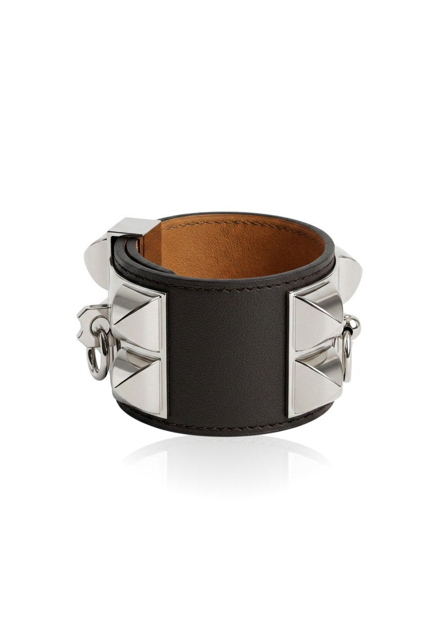 HERMES COLLIER DE CHIEN (CDC) LEATHER BRACELET FEATURING A BLACK LEATHER BAND (EC00104LEBG)