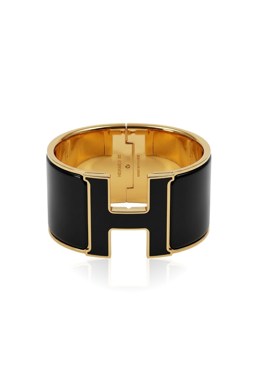 HERMES CLIC CLAC H BANGLE FEATURING BLACK ENAMEL AND GOLD PLATED HARDWARE (EC00106LEBG)