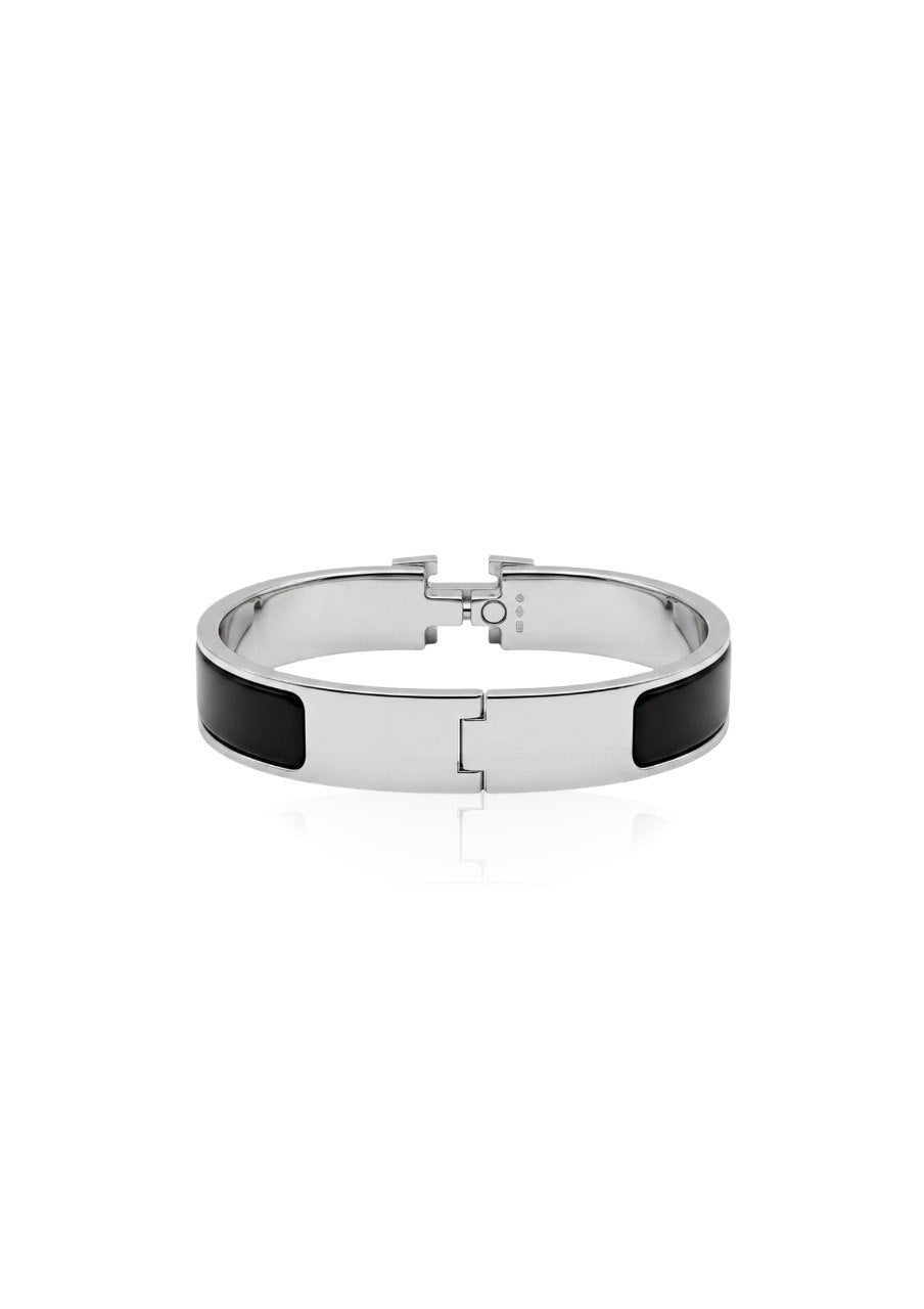 HERMES CLIC H BANGLE IN BLACK ENAMEL WITH SILVER HARDWARE (EC00111LEBG)