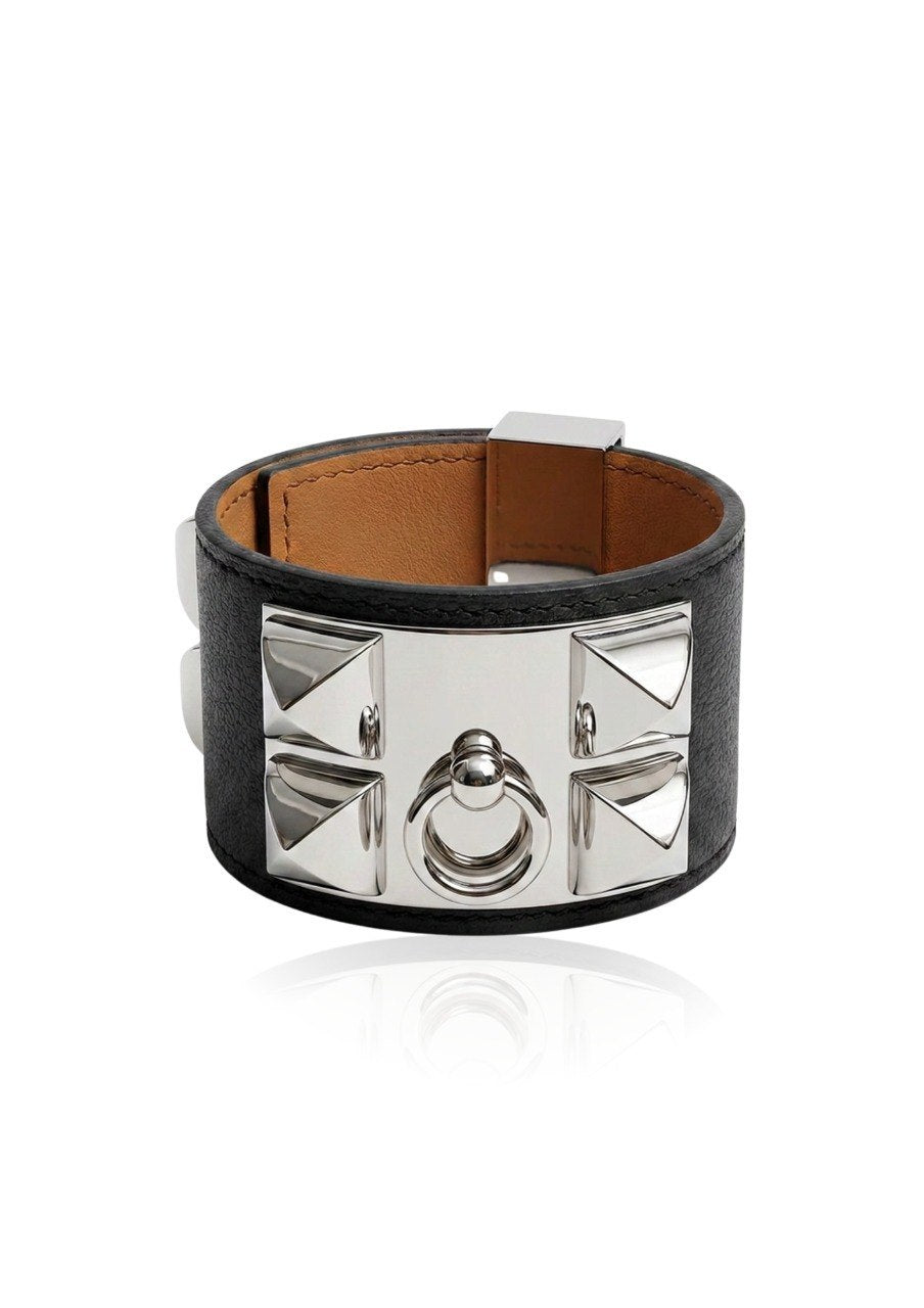 HERMES COLLIER DE CHIEN (CDC) LEATHER BRACELET FEATURING A BLACK LEATHER BAND (EC00104LEBG)