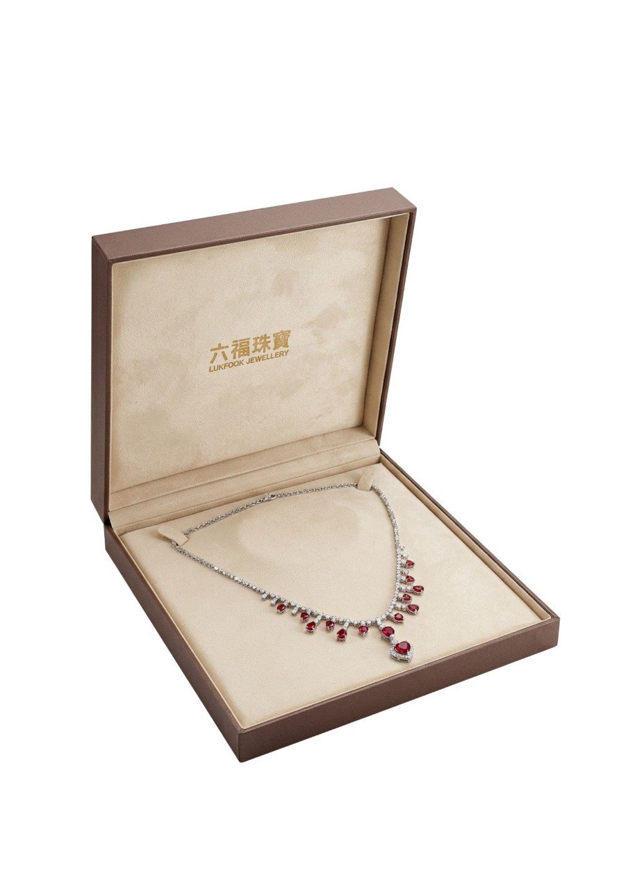 750 WHITE GOLD RUBY DIAMOND NECKLACES LUKFOOK JEWELLERY (EC00119WGC)