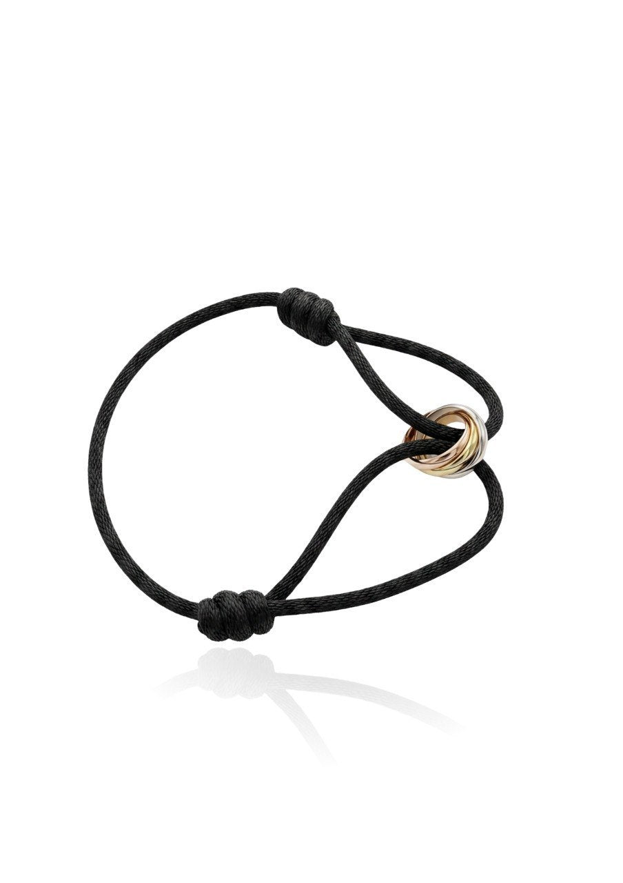 CARTIER TRINITY CORD BRACELET WITH ADJUSTABLE BLACK FABRIC BAND (EC00123YGB)