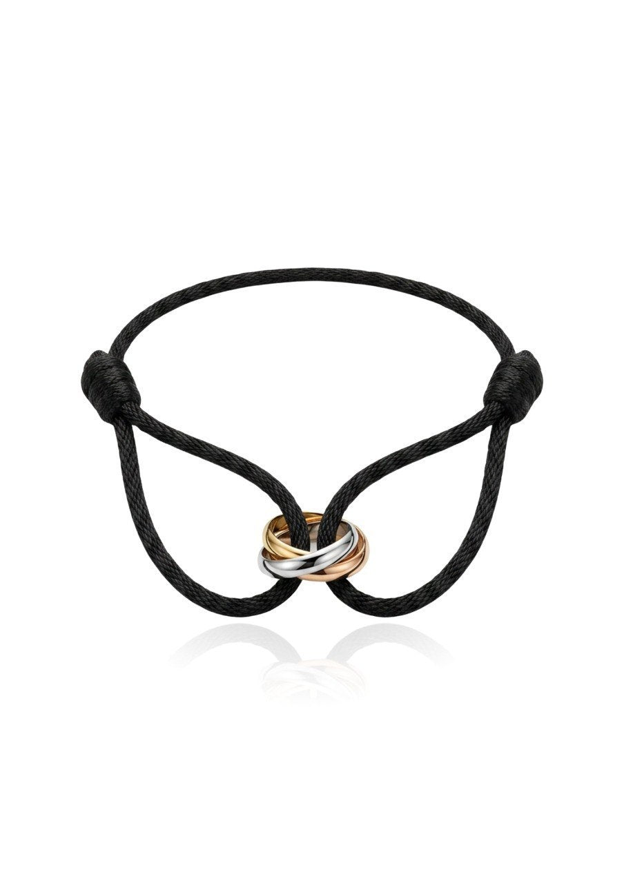 CARTIER TRINITY CORD BRACELET WITH ADJUSTABLE BLACK FABRIC BAND (EC00123YGB)