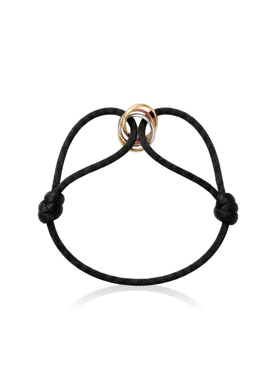 CARTIER TRINITY CORD BRACELET WITH ADJUSTABLE BLACK FABRIC BAND (EC00123YGB)