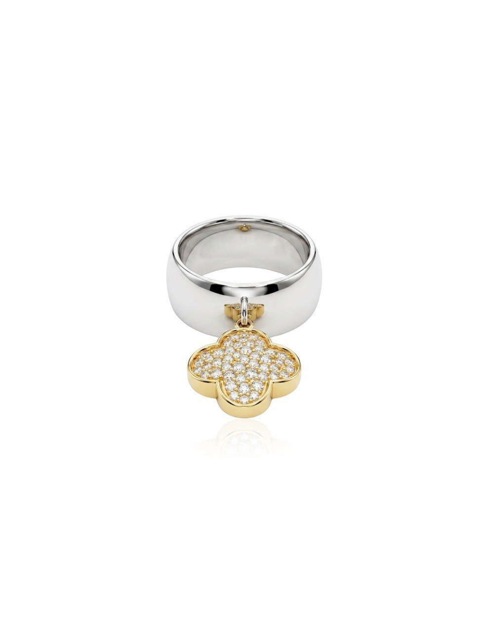MOUAWAD FOUR LEAF CLOVER DIAMOND RING 18K 750 WHITE GOLD AND ROSE GOLD SIZE 56 YEAR 2018 (EC00194WGR)