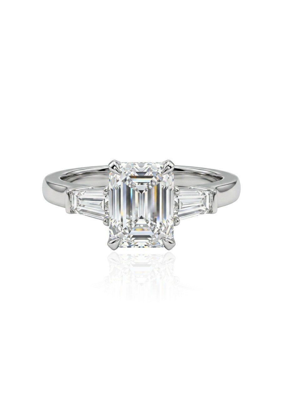 HARRY WINSTON CLASSIC WINSTON EMERALD CUT DIAMOND RING WITH TAPERED BAGUETTES (EC00184PTR)