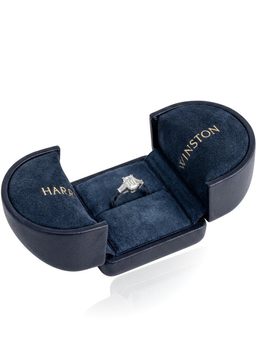HARRY WINSTON CLASSIC WINSTON EMERALD CUT DIAMOND RING WITH TAPERED BAGUETTES (EC00184PTR)