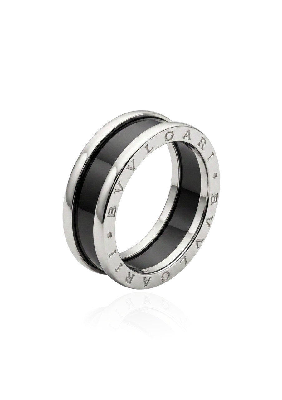 BVLGARI SAVE THE CHILDREN ONE-BAND STERLING SILVER RING WITH BLACK CERAMIC (EC001103SR)