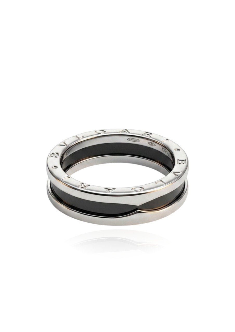 BVLGARI SAVE THE CHILDREN ONE-BAND STERLING SILVER RING WITH BLACK CERAMIC (EC001103SR)
