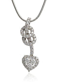 750 WHITE GOLD DIAMOND PAVE DOUBLE LOOP AND PAVE HEART DROP PENDANT ON A SNAKE CHAIN (EC00125WGC)