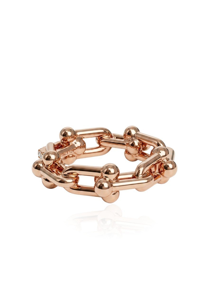TIFFANY HARDWEAR SMALL LINK RING IN ROSE GOLD WITH DIAMONDS (EC00196RGR)