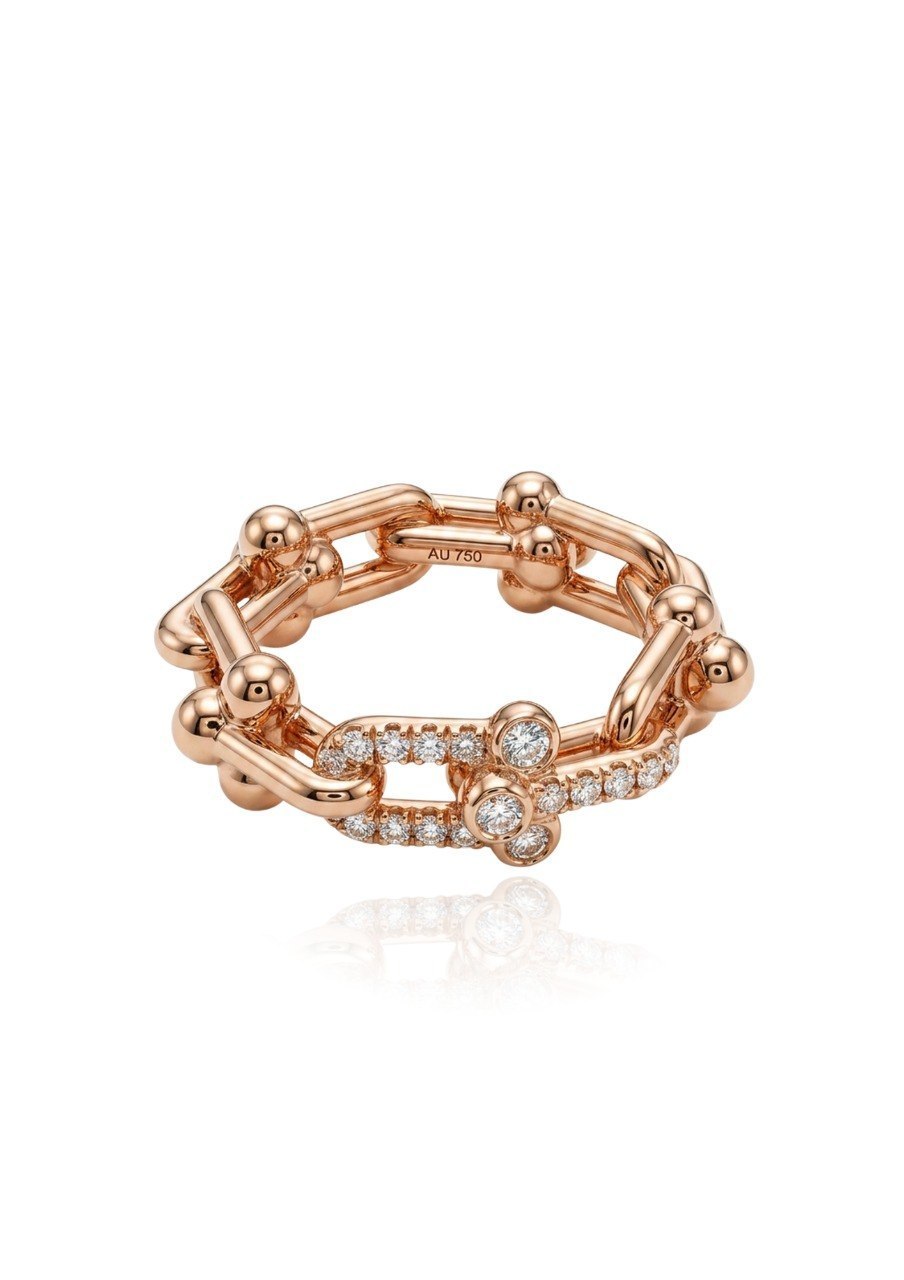 TIFFANY HARDWEAR SMALL LINK RING IN ROSE GOLD WITH DIAMONDS (EC00196RGR)