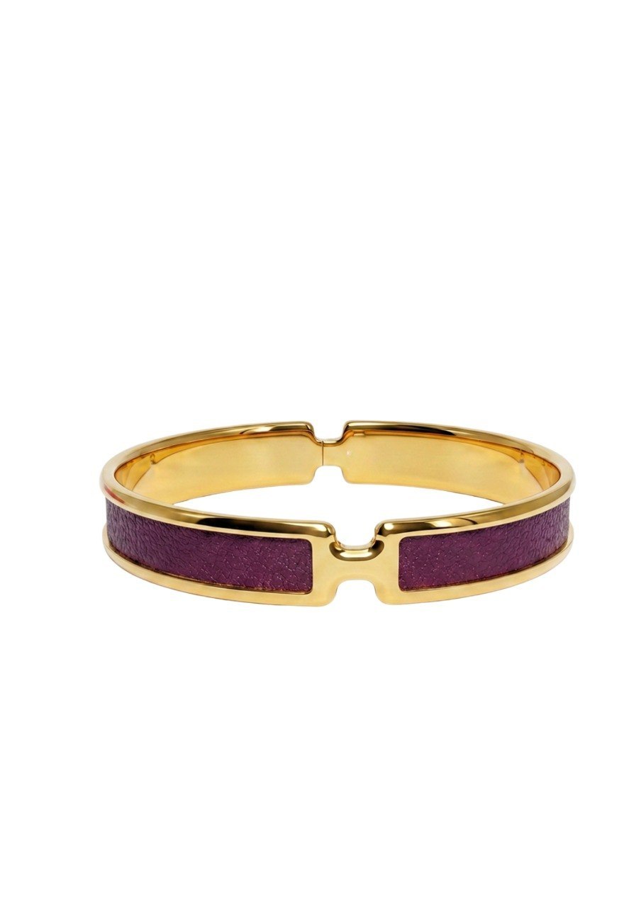 HERMES OLYMPE BRACELET FEATURES PURPLE GOATSKIN LEATHER PAIRED WITH YELLOW GOLD PLATED HARDWARE (EC00108LEBG)