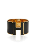 HERMES CLIC CLAC H BANGLE FEATURING BLACK ENAMEL AND GOLD PLATED HARDWARE (EC00106LEBG)