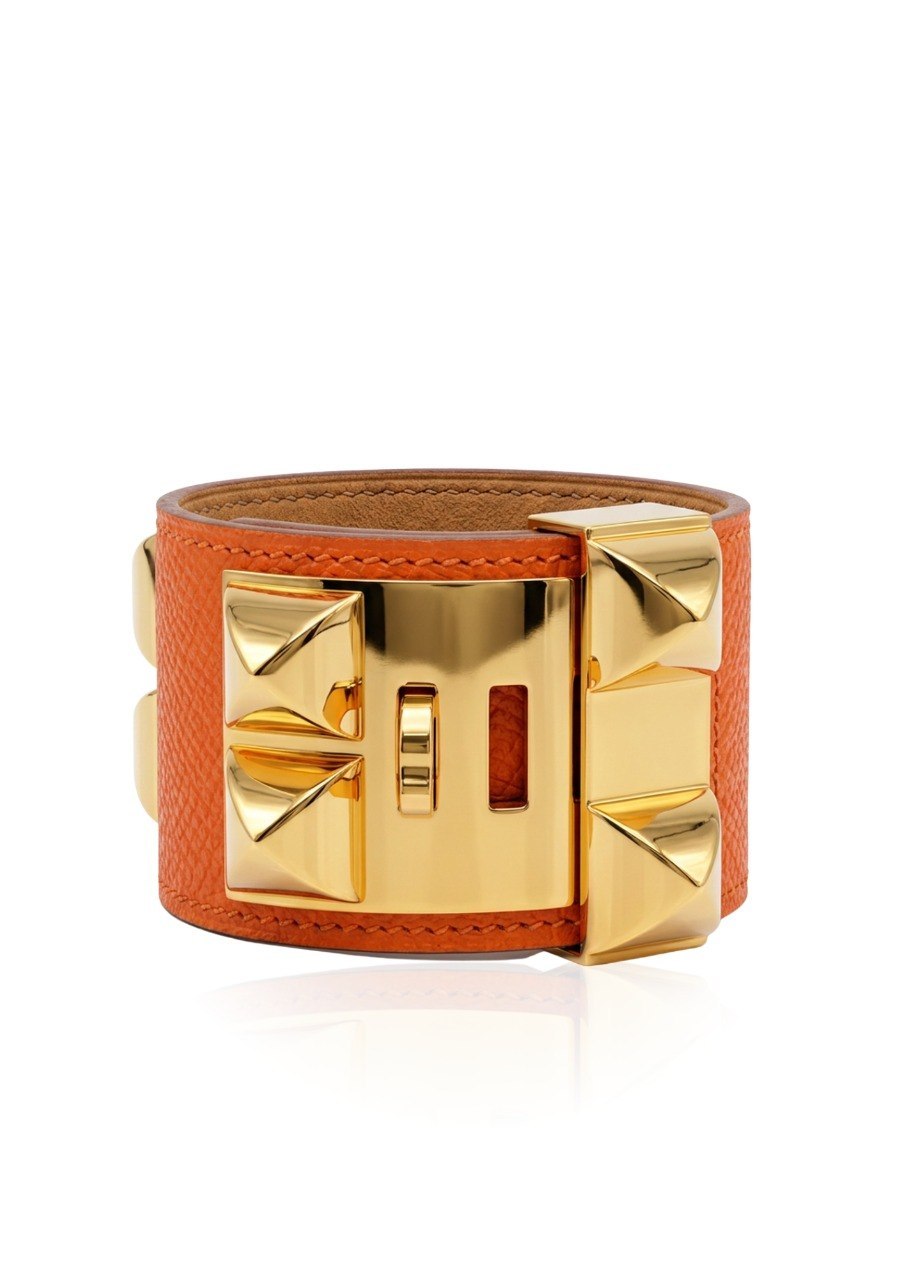 HERMES COLLIER DE CHIEN (CDC) BANGLE FEATURING ORANGE ENAMEL AND GOLD PLATED HARDWARE EC00105LEBG