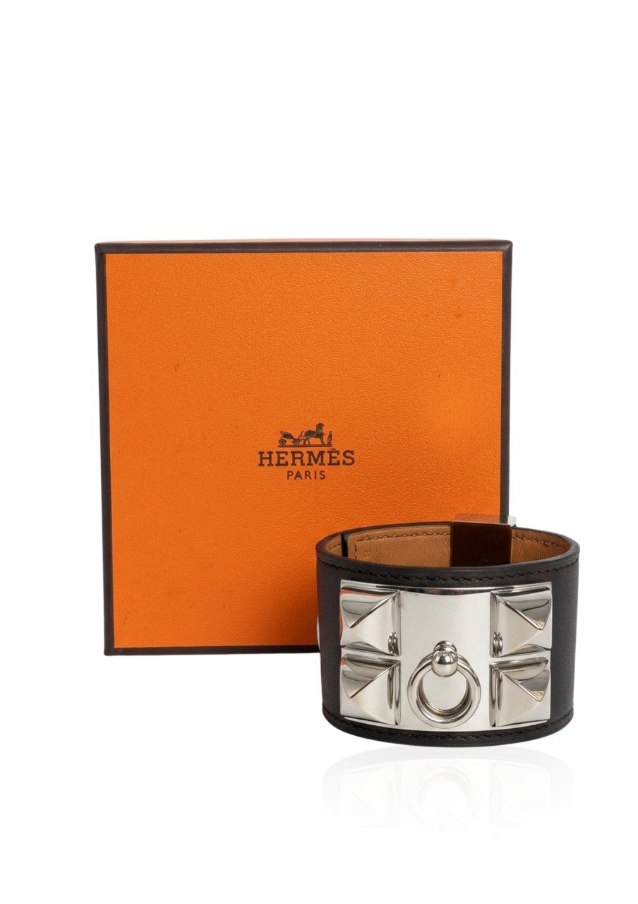 HERMES COLLIER DE CHIEN (CDC) LEATHER BRACELET FEATURING A BLACK LEATHER BAND (EC00104LEBG)