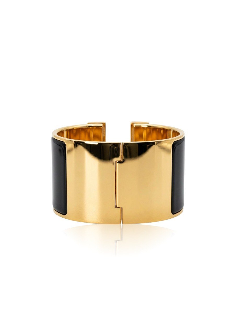 HERMES CLIC CLAC H BANGLE FEATURING BLACK ENAMEL AND GOLD PLATED HARDWARE (EC00106LEBG)