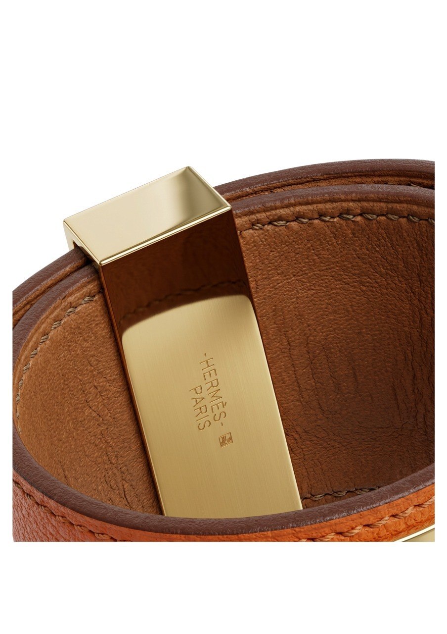 HERMES COLLIER DE CHIEN (CDC) BANGLE FEATURING ORANGE ENAMEL AND GOLD PLATED HARDWARE EC00105LEBG